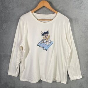 Talbots Woman French Bulldog Graphic Long Sleeve T Shirt Cream 2X Dog Lover